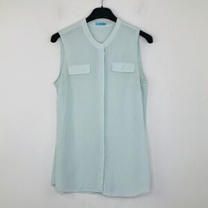 J McLaughlin Womens Silk Large Tank Top Sleeveless Faux Pocket Button Minimalist